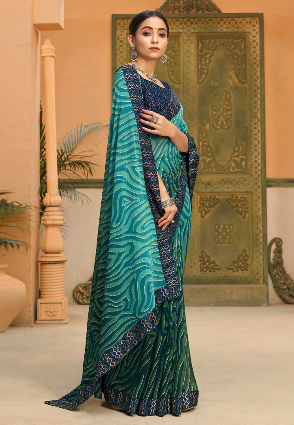 Sky Blue Faux Georgette Saree With Blouse 245958