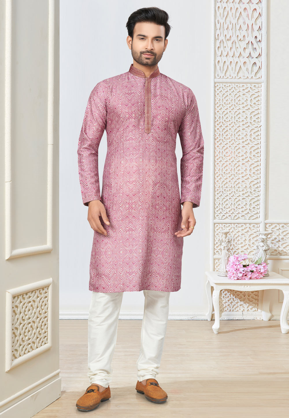Pink Cotton Kurta Pajama 274562