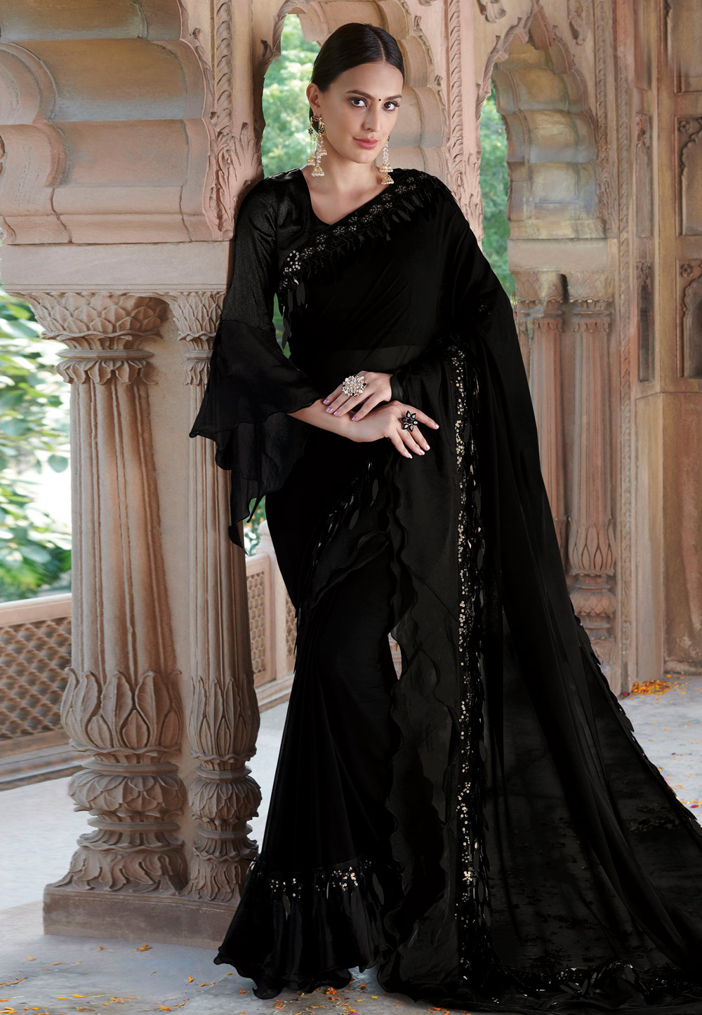 Black Georgette Saree With Blouse 206579
