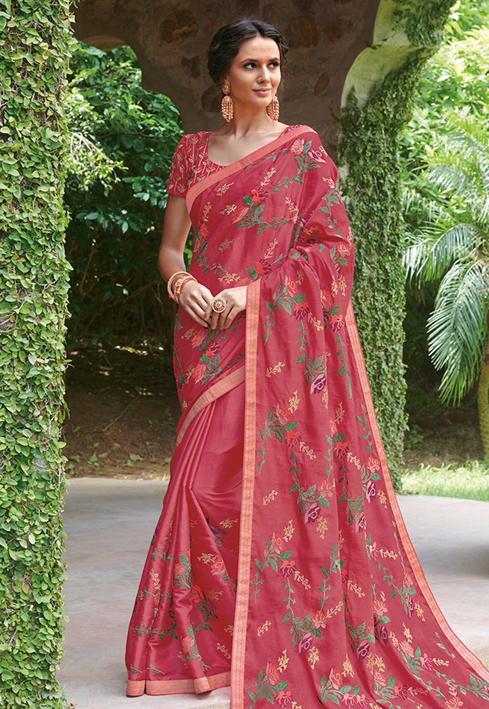 Pink Tussar Silk Saree With Blouse 206597