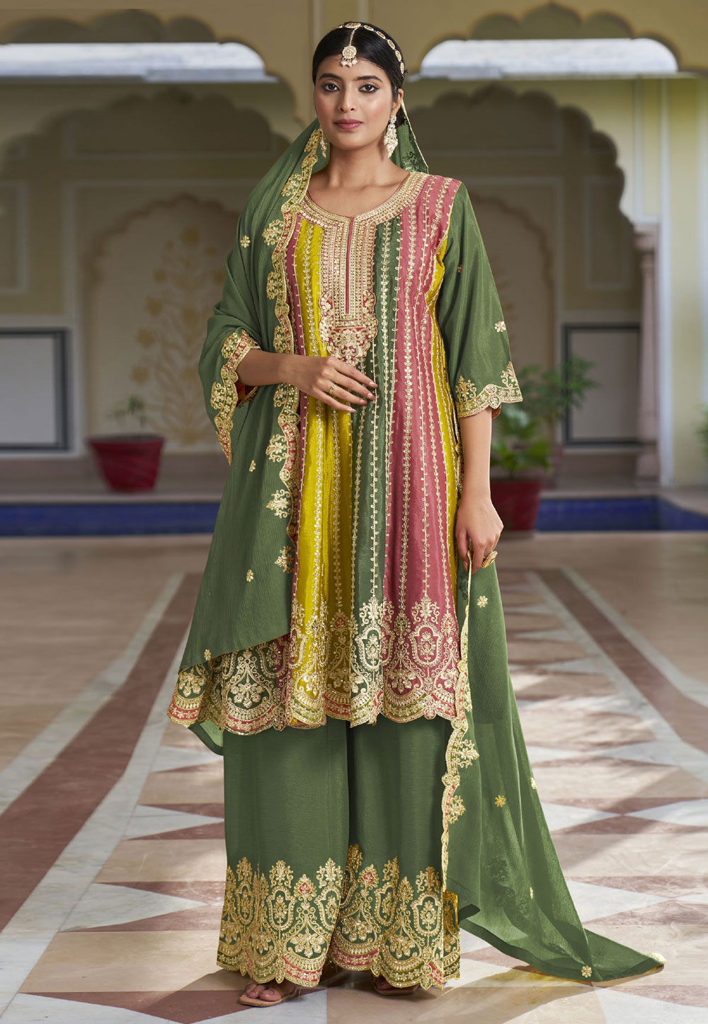Green Chinon Pakistani Suit 274931