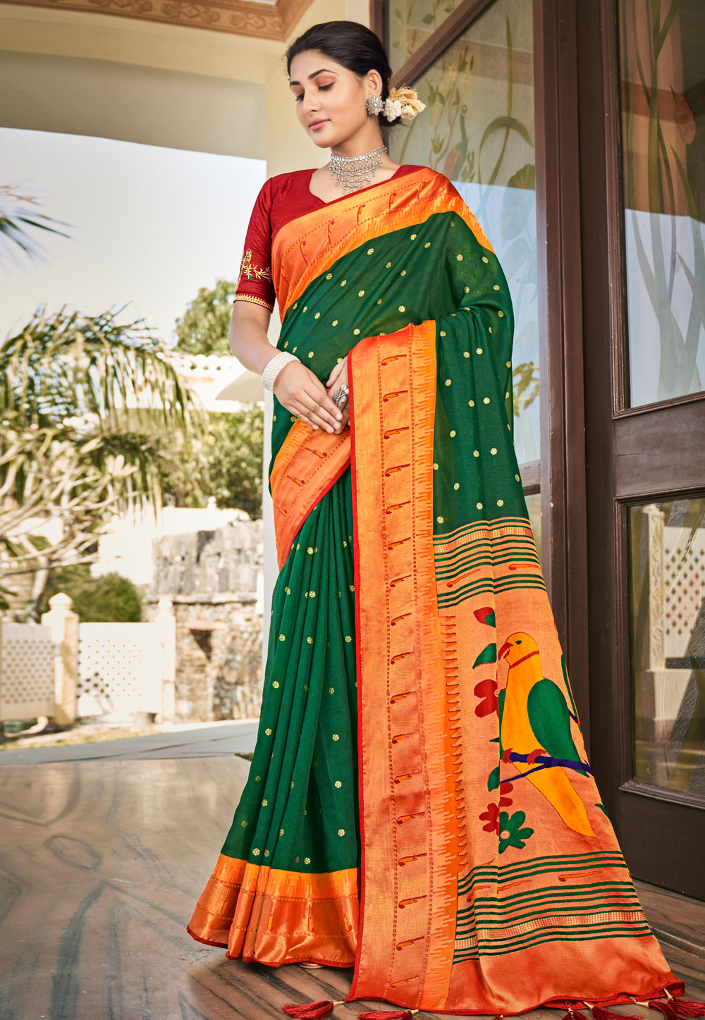 Green Paithani Silk Saree With Blouse 243213