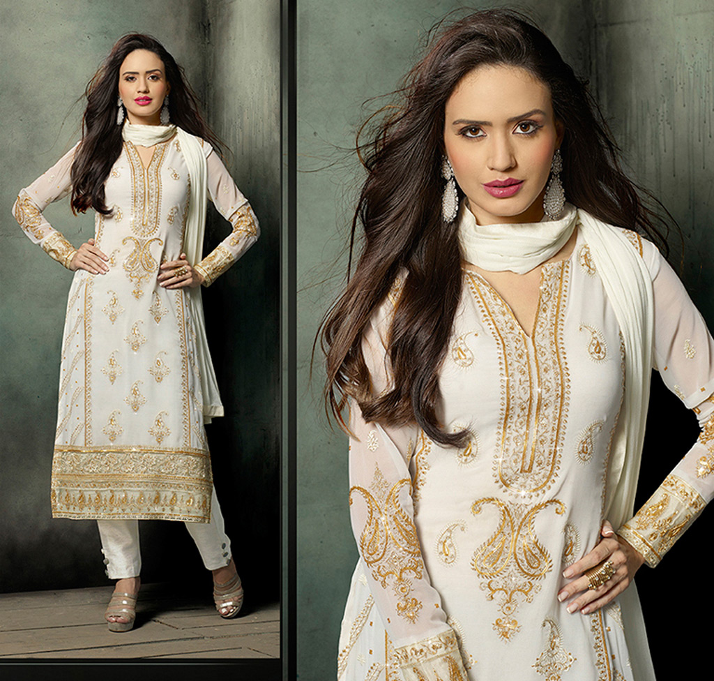 Off White Georgette Churidar Suit 57043