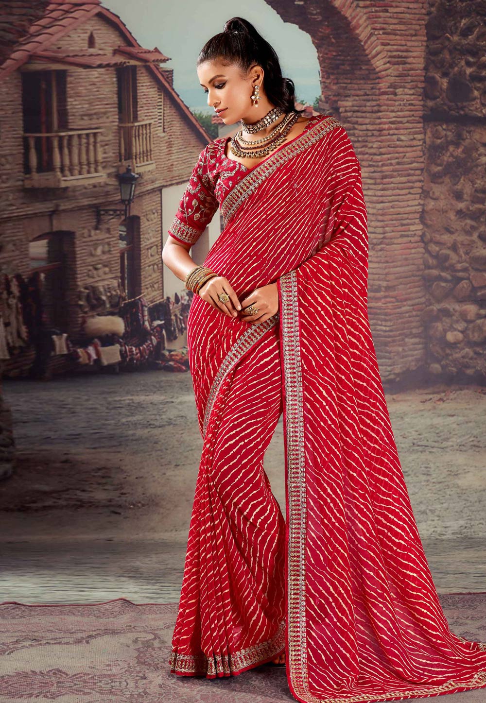 Red Georgette Saree With Blouse 276239