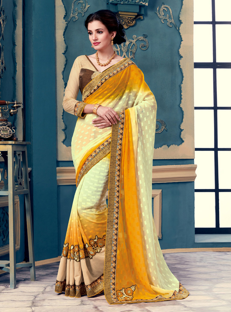Cream Georgette Saree With Blouse 94073