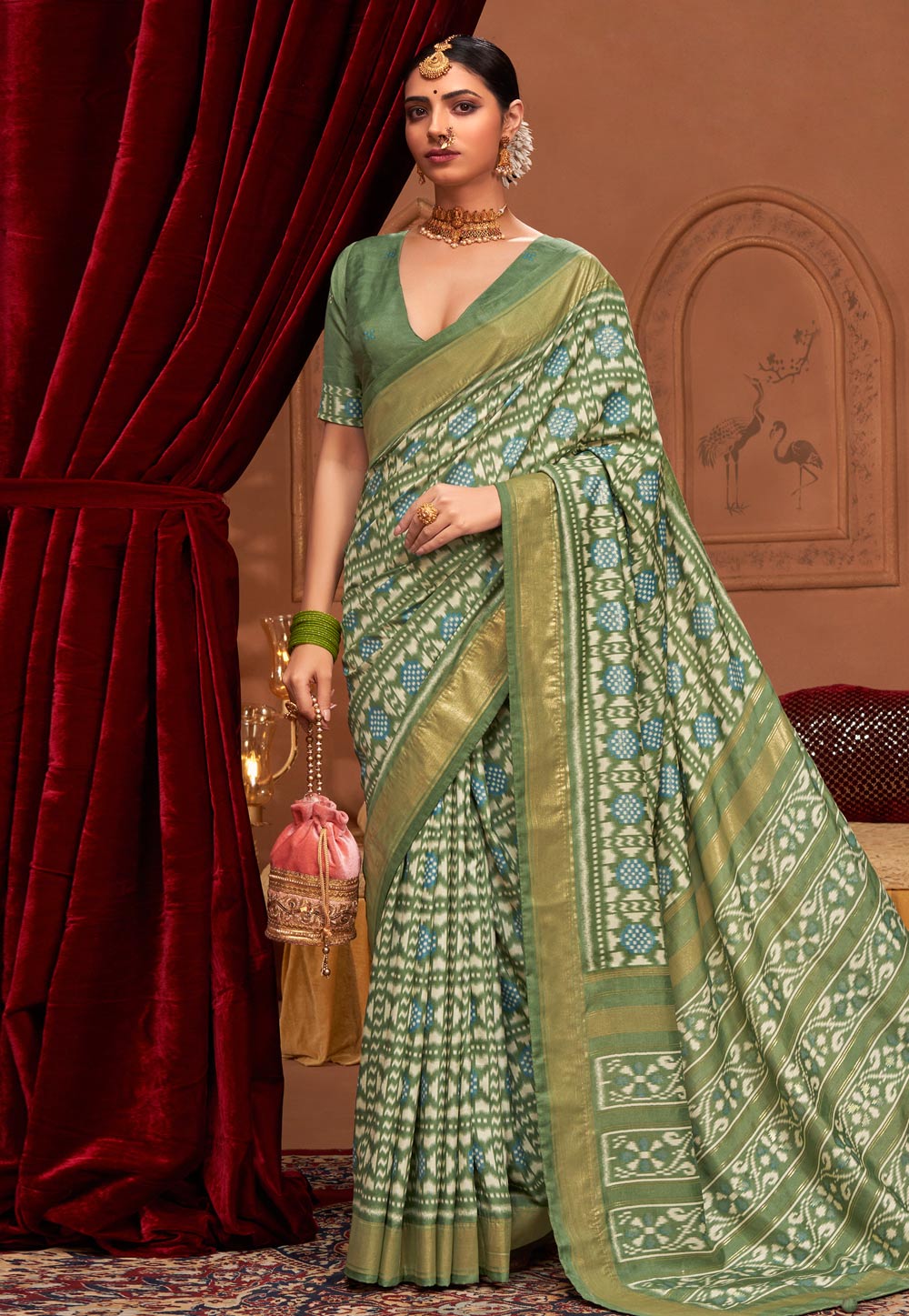 Light Green Tussar Silk Saree With Blouse 279170