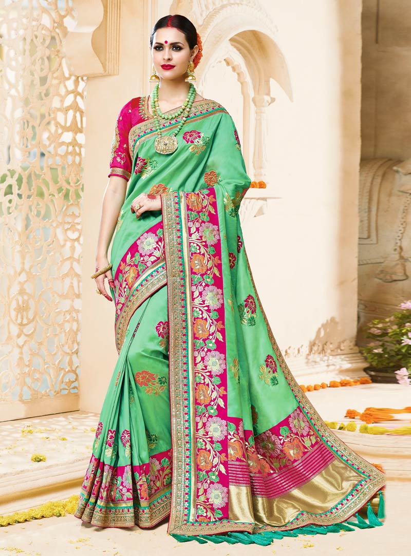 Light Green Silk Engagement Wear Saree 89664