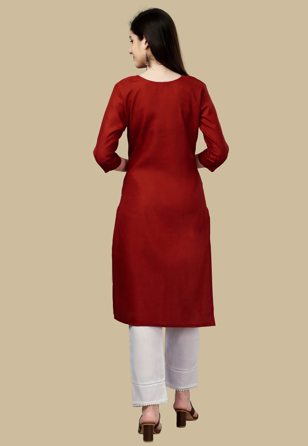 Laxmipati Cotton Base Fabric- rust colour Kurti – Vpnam