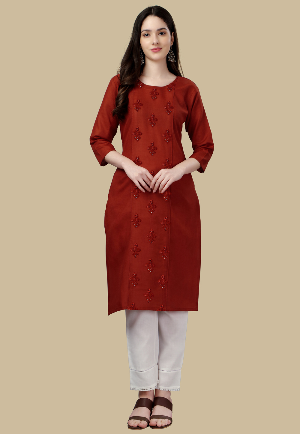 Rust Color Party Wear Designer Gown Kurti :: ANOKHI FASHION