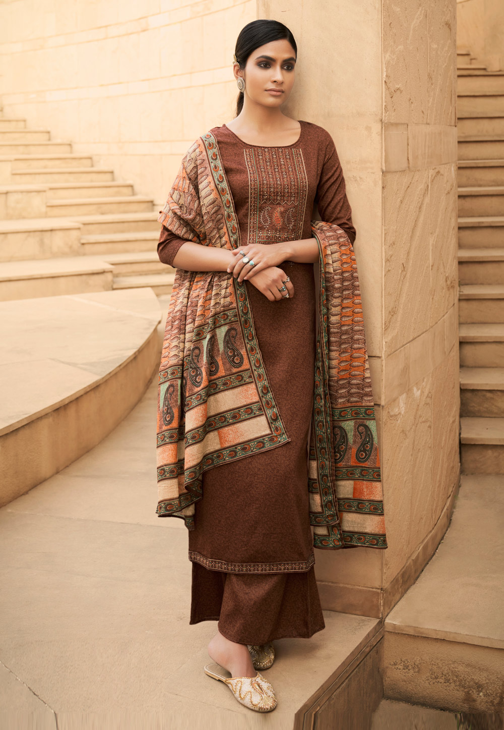 Brown Cotton Palazzo Suit 221525