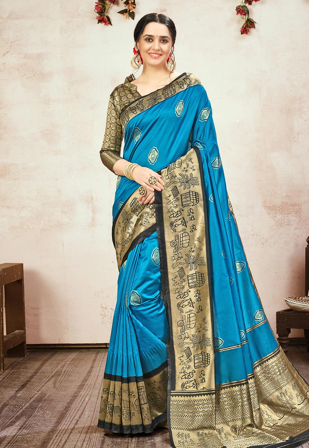 Blue Banarasi Silk Festival Wear Saree 218485