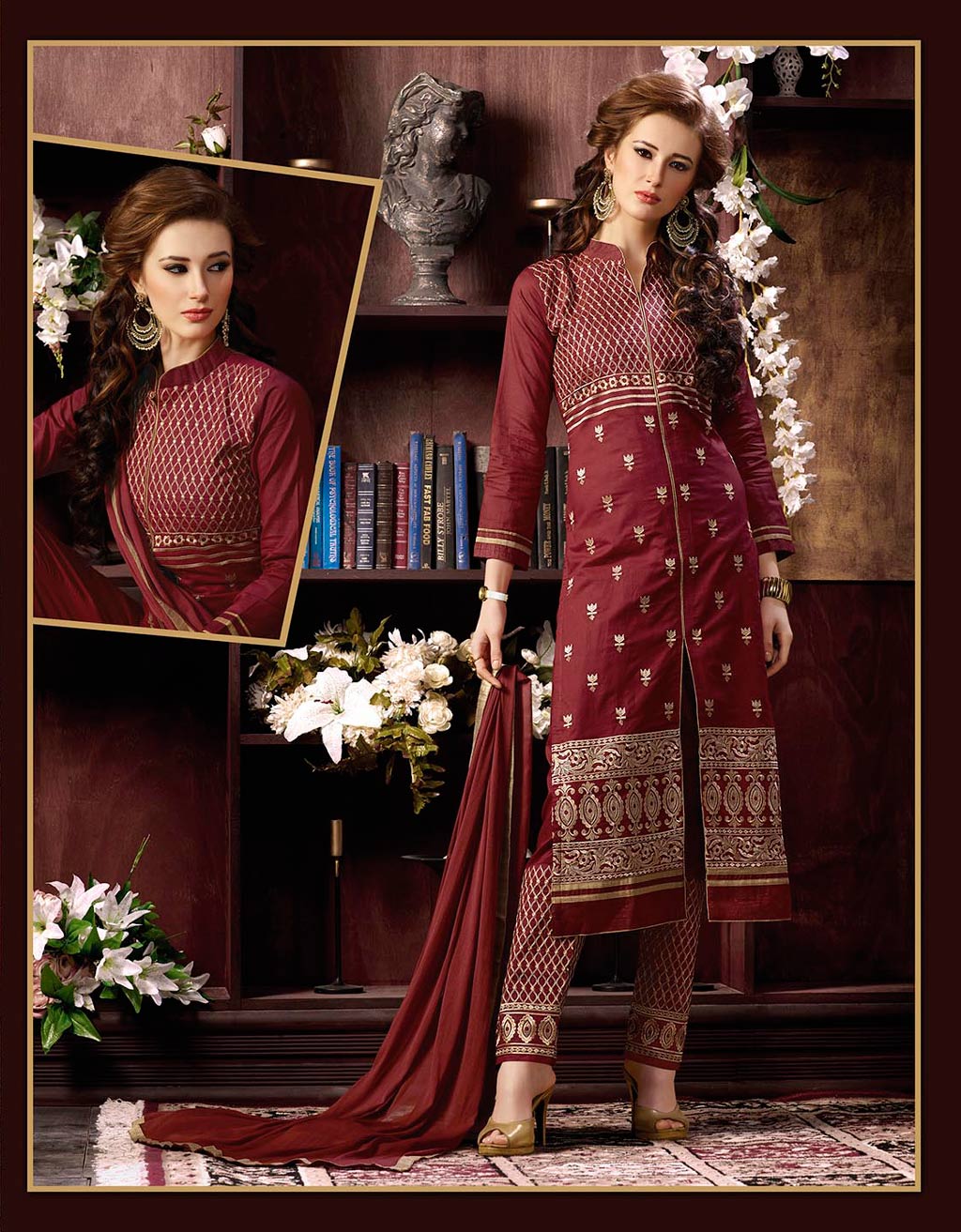 Maroon Cotton Pakistani Style Suit 60660