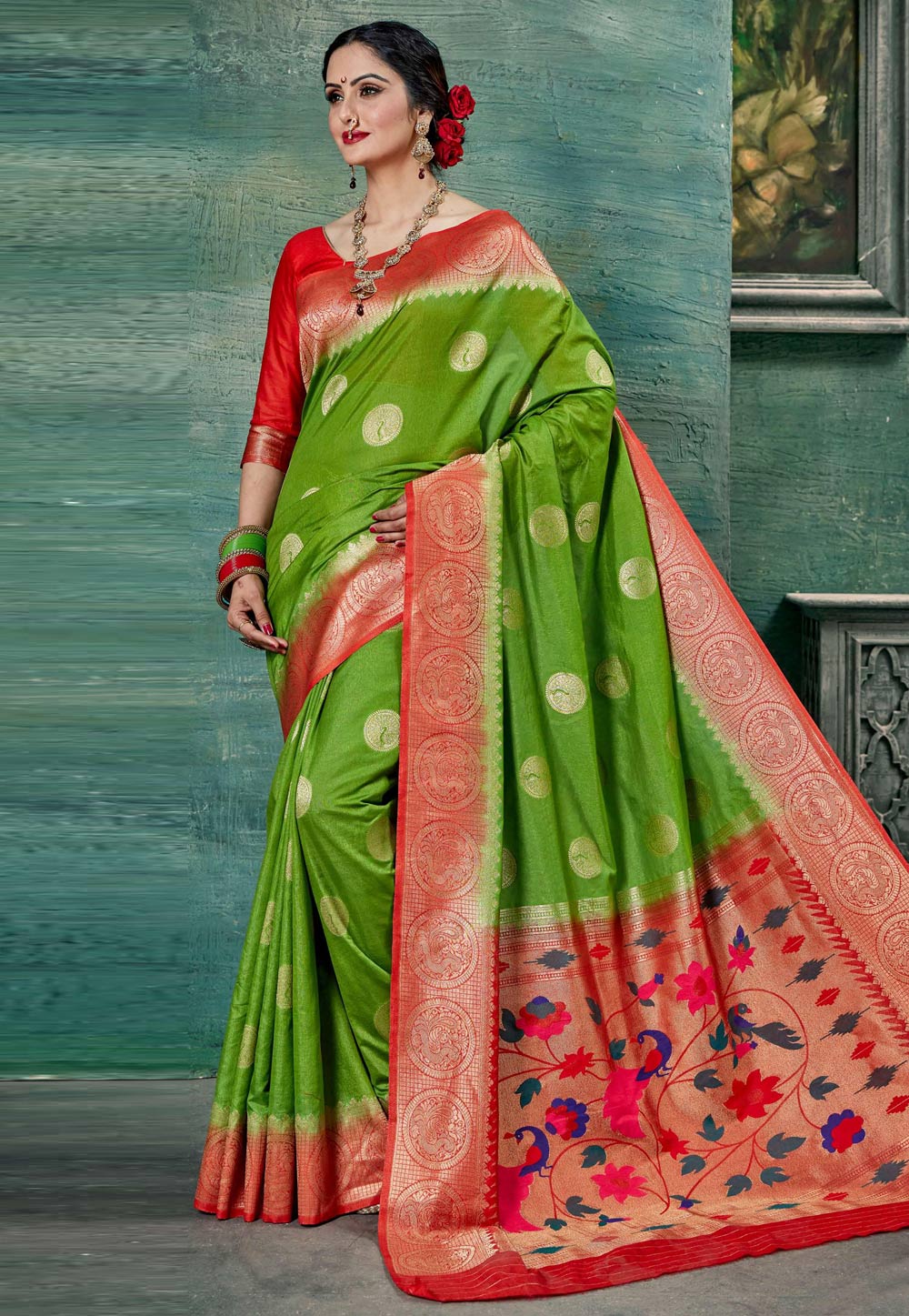 Green Silk Resham Work Paithani Saree 210259