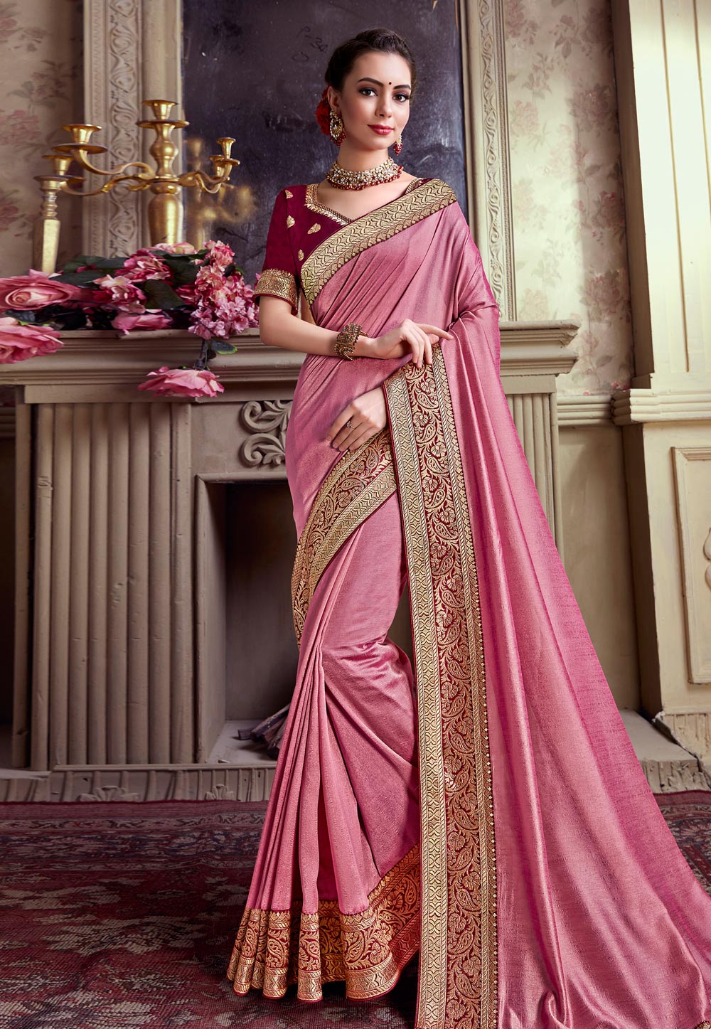 Pink Chinon Party Wear Saree 192091