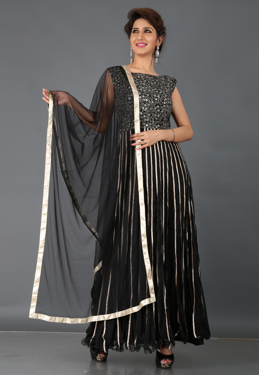 Black Banglori Silk Party Wear Gown 64288