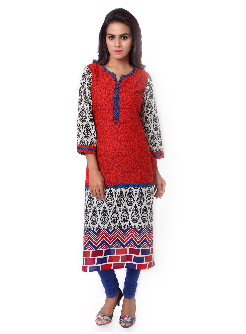 Red Cambric Cotton Readymade Kurti 71999