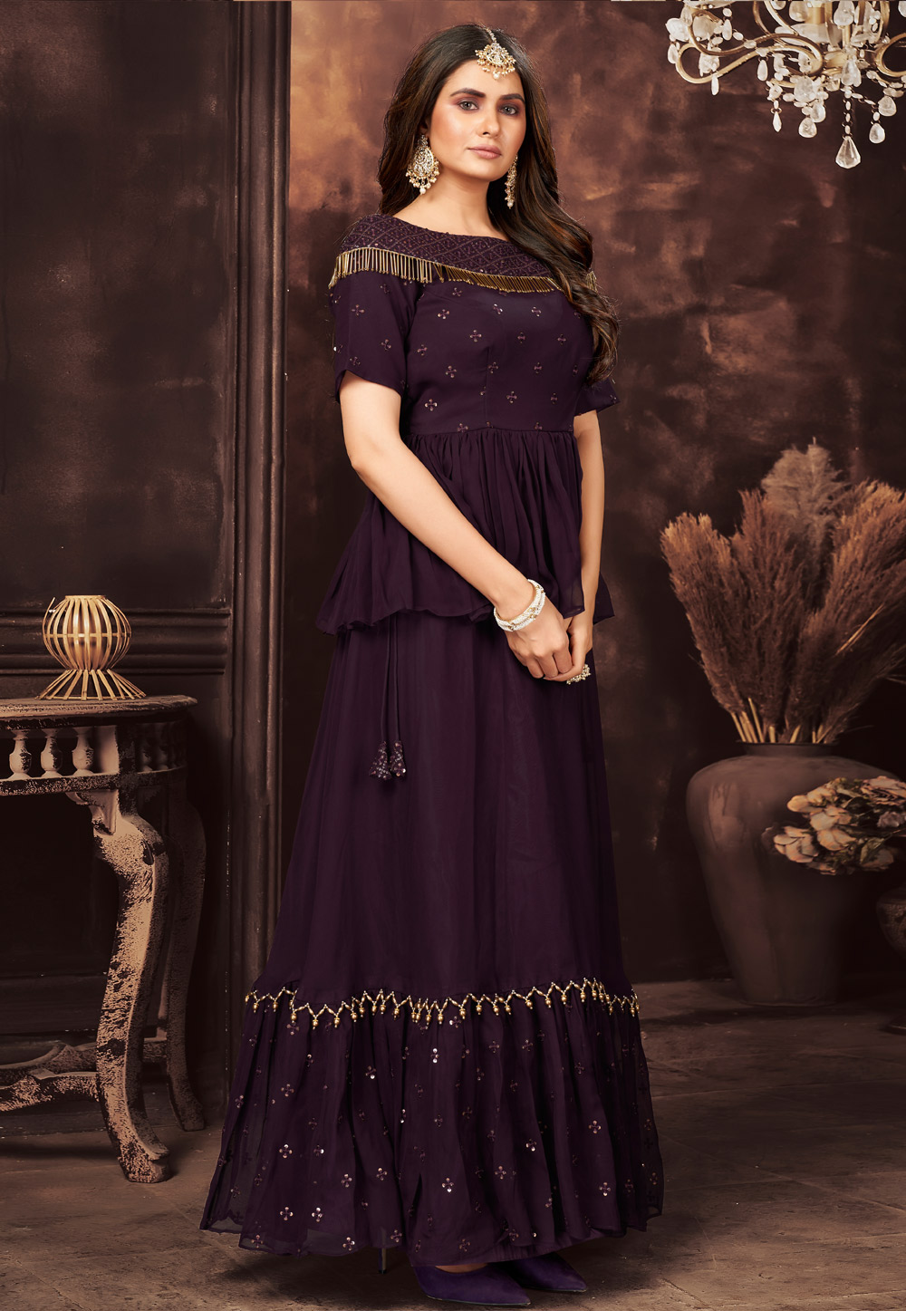 Buy Latest Pakistani Peplum Dress with Lehenga for Brides Online – Nameera  by Farooq
