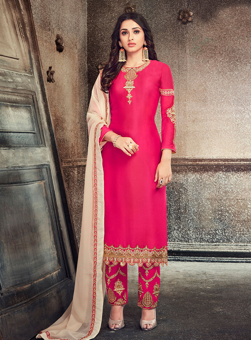 Pink Georgette Pant Style Suit 139944