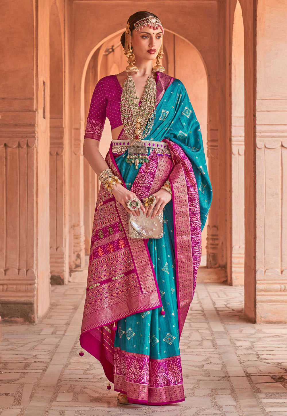 Turquoise Silk Saree With Blouse 265999