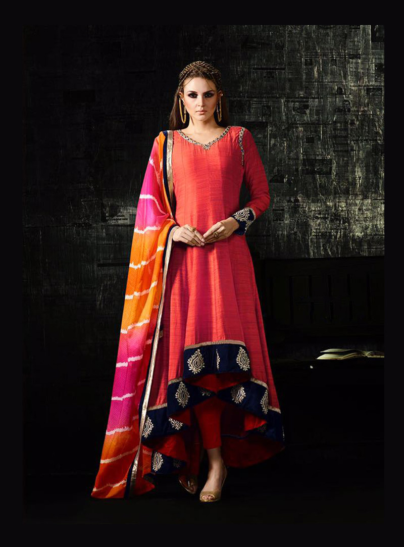 Red Cotton Silk Designer Anarkali Suit 78735