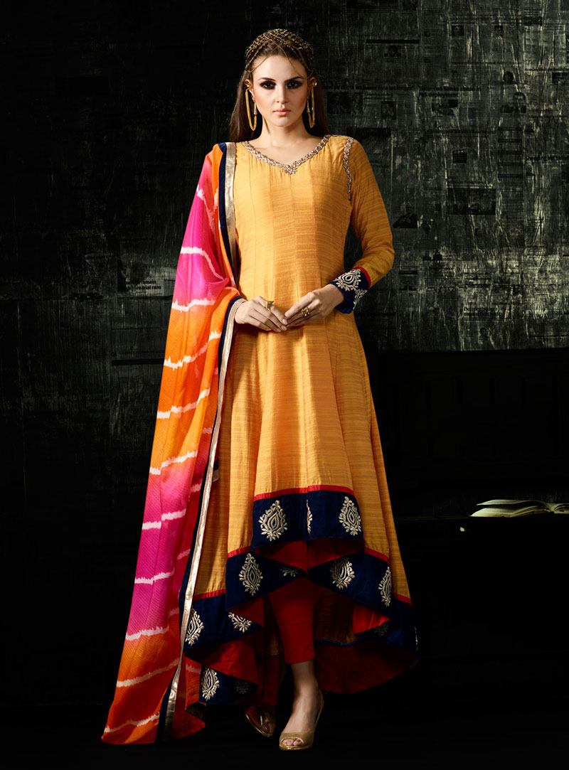 Yellow Cotton Silk Designer Anarkali Suit 76989