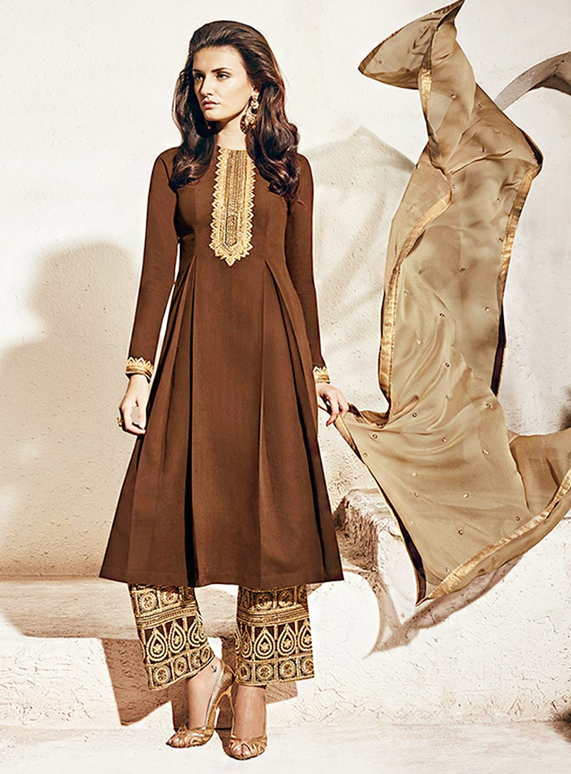 Brown Georgette Palazzo Style Suit 70766