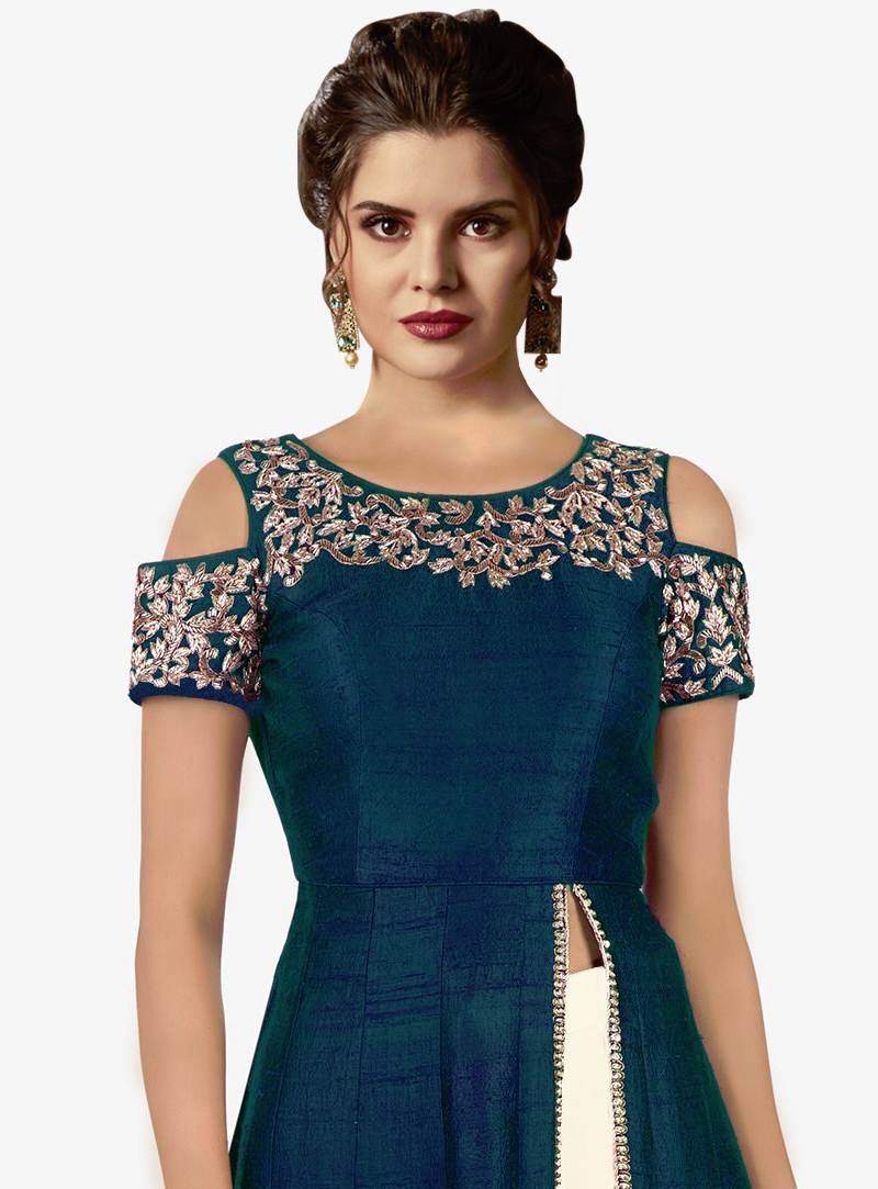 Buy Women Turquoise Floral Cold Shoulder Midi Kurta Dress Online At Best  Price - Sassafras.in
