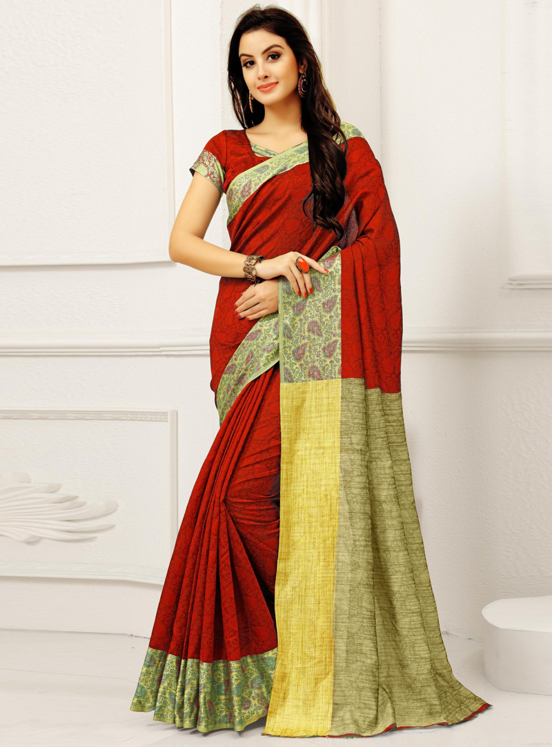 Red Silk Festival Wear Saree 108354