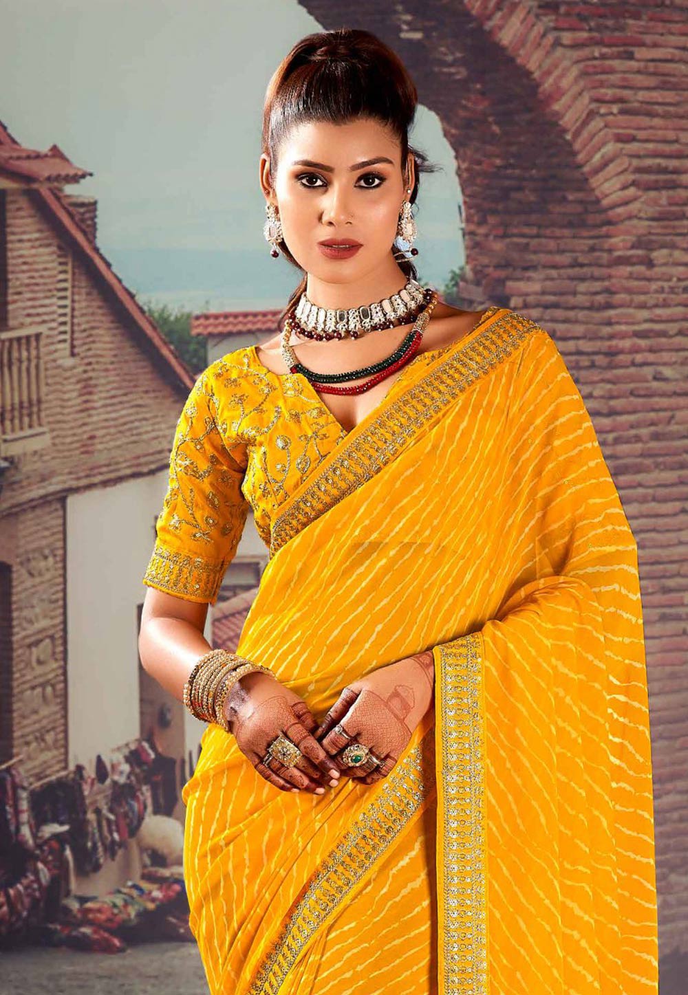 yellow georgette saree – Adhya Shree