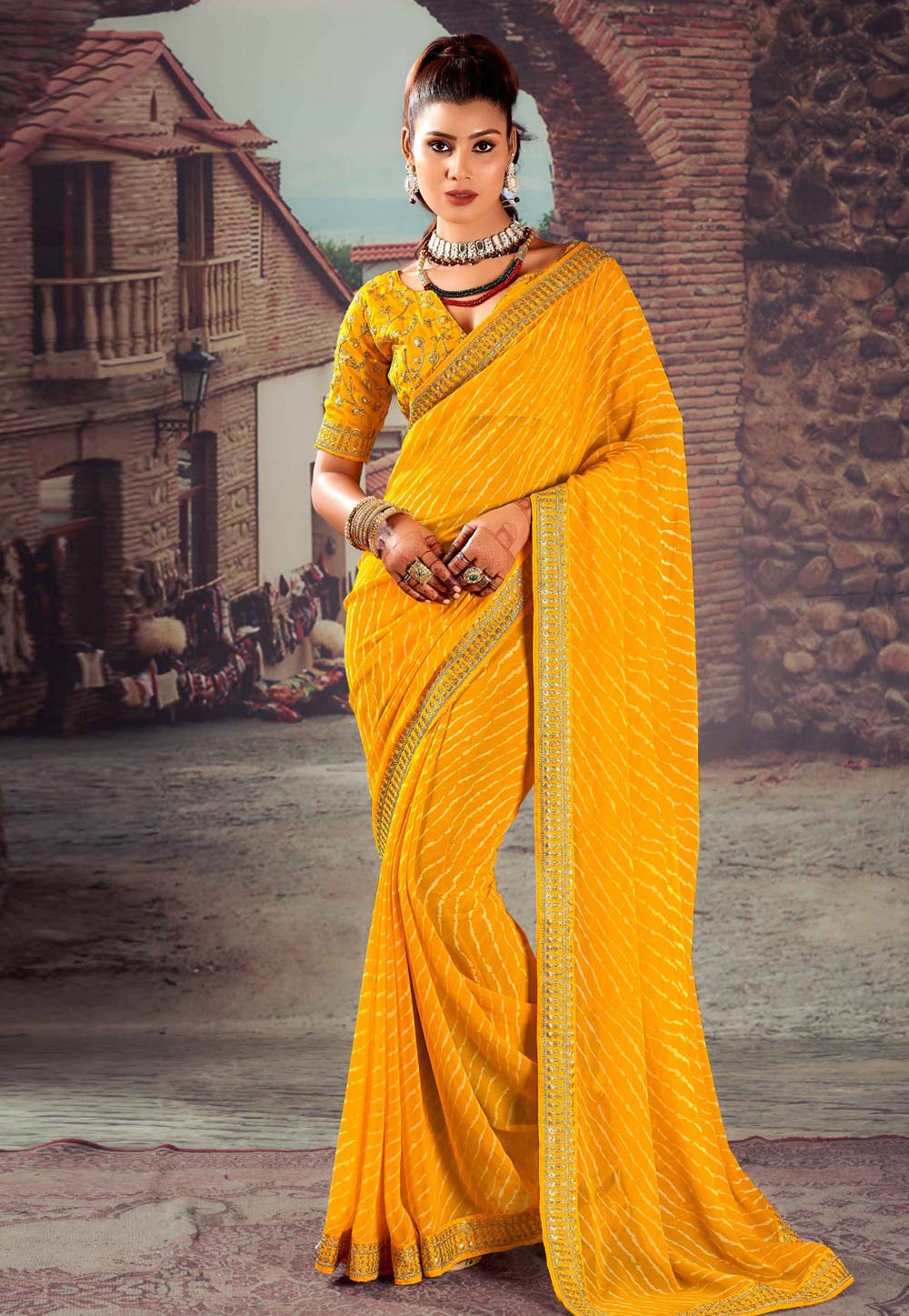 Yellow Georgette Saree With Blouse 276240
