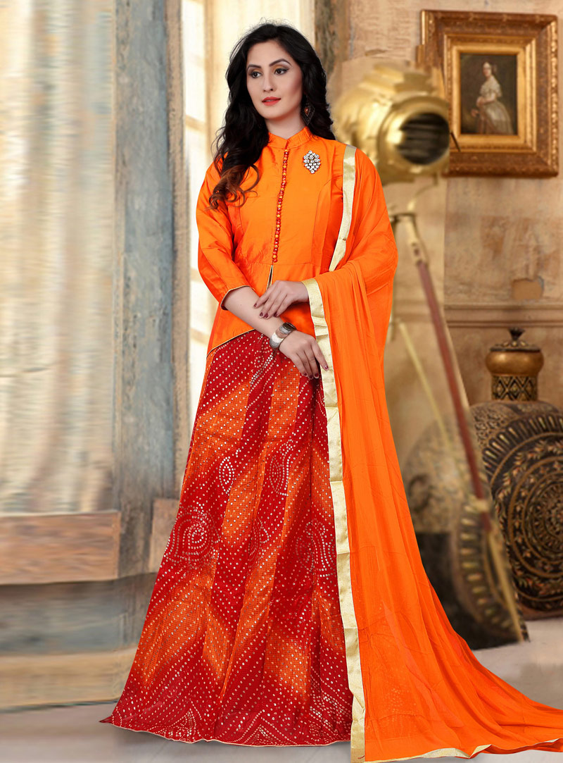 Orange Banglori Silk Indo Western Lehenga Choli 153705