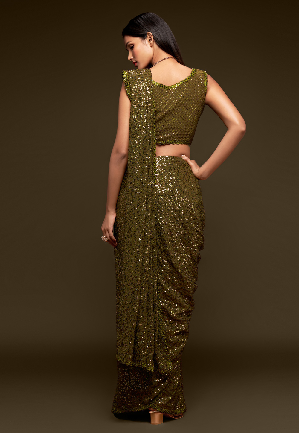 Shop Elegance Georgette Saree with striped sequins work