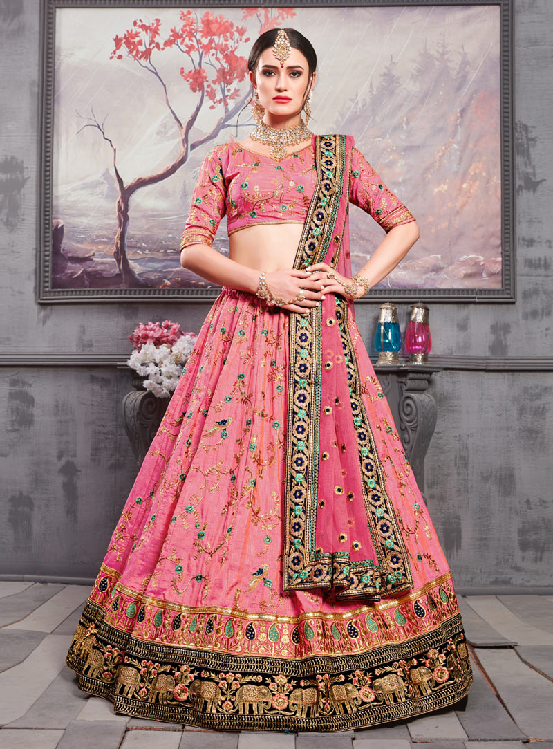 Pink Banarasi Silk A Line Lehenga Choli 146105