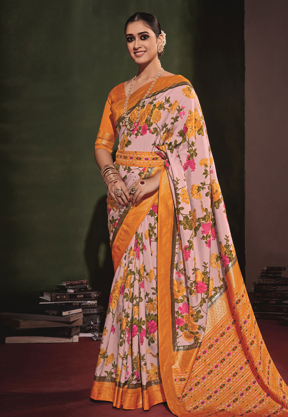 Light Pink Tussar Silk Saree With Blouse 277149