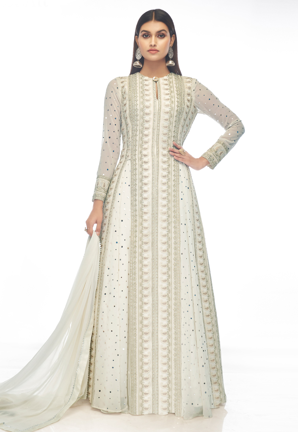 Off White Georgette Abaya Style Anarkali Suit 245312
