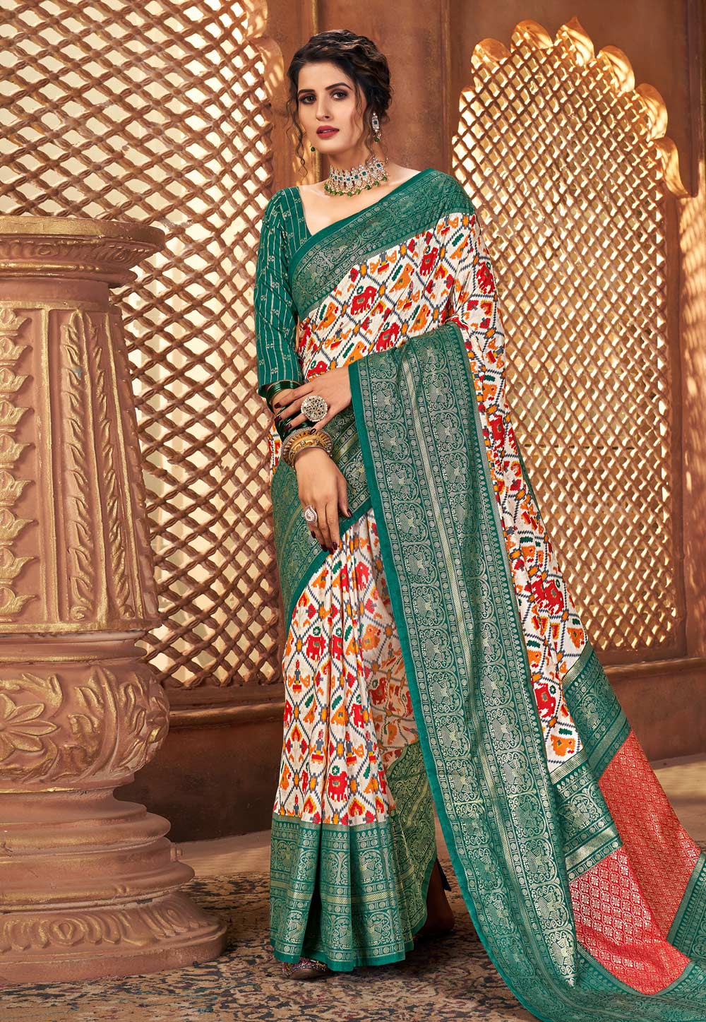 Sea Green Tussar Silk Printed Saree 245407
