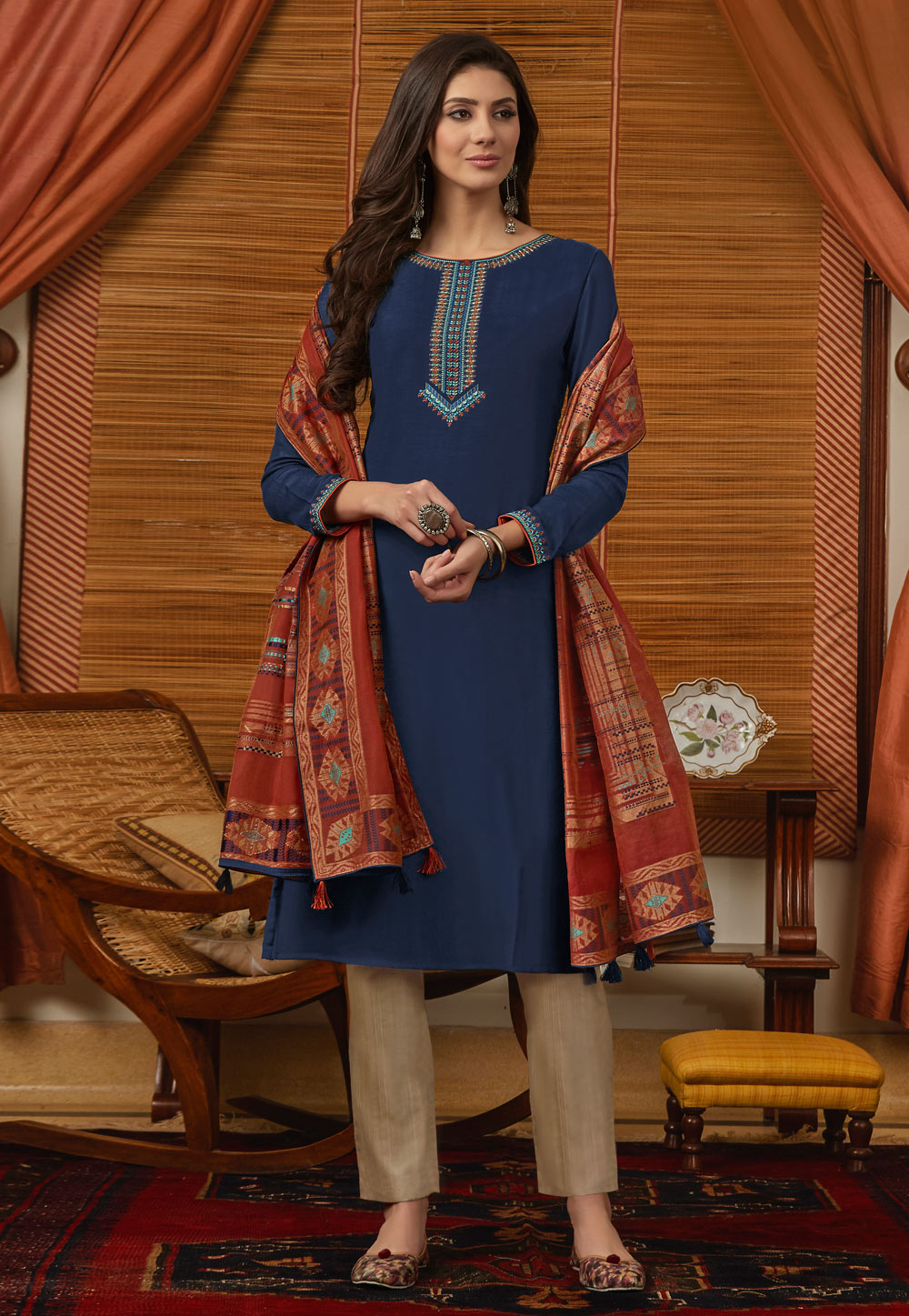 Navy Blue Muslin Pant Style Suit 205579