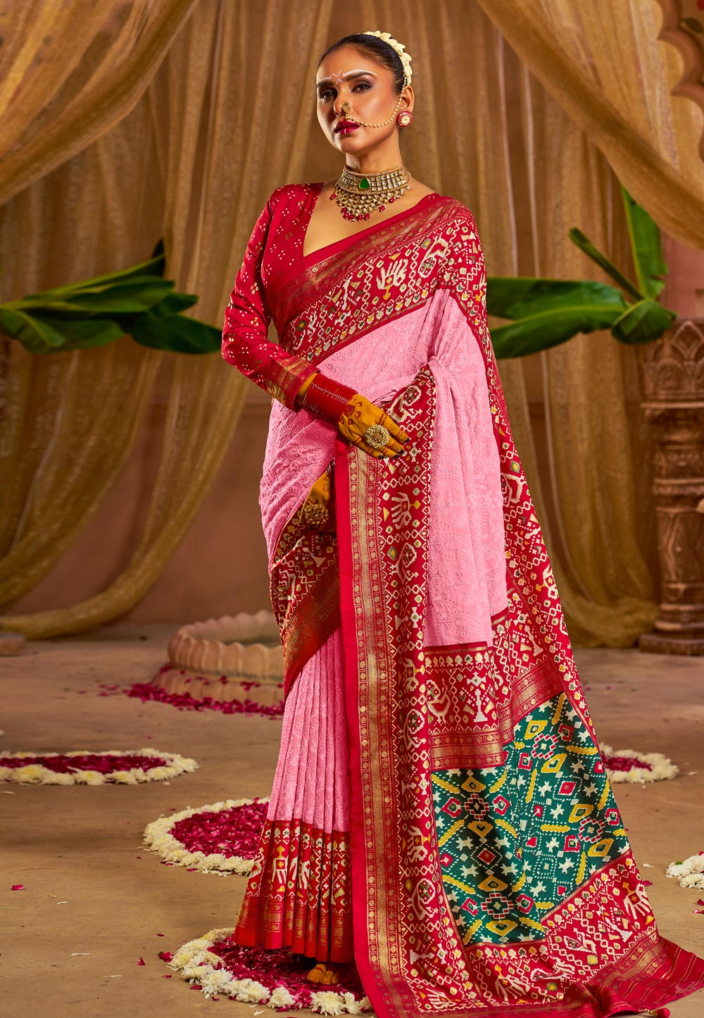 Pink Tussar Silk Saree With Blouse 269928