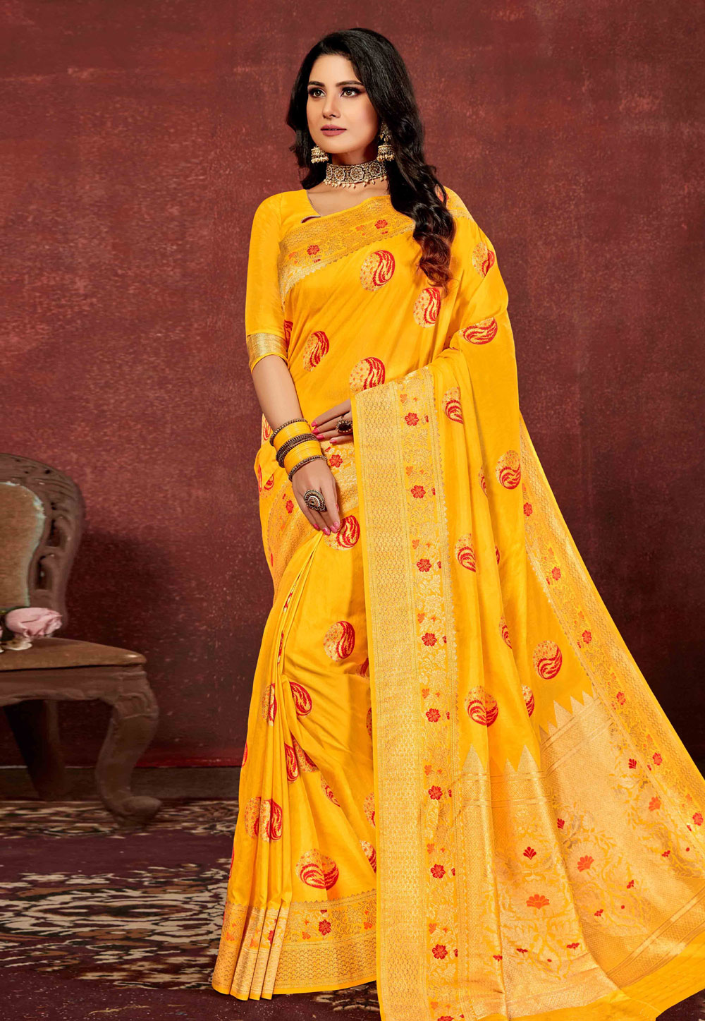 Yellow Silk Festival Wear Saree 206852