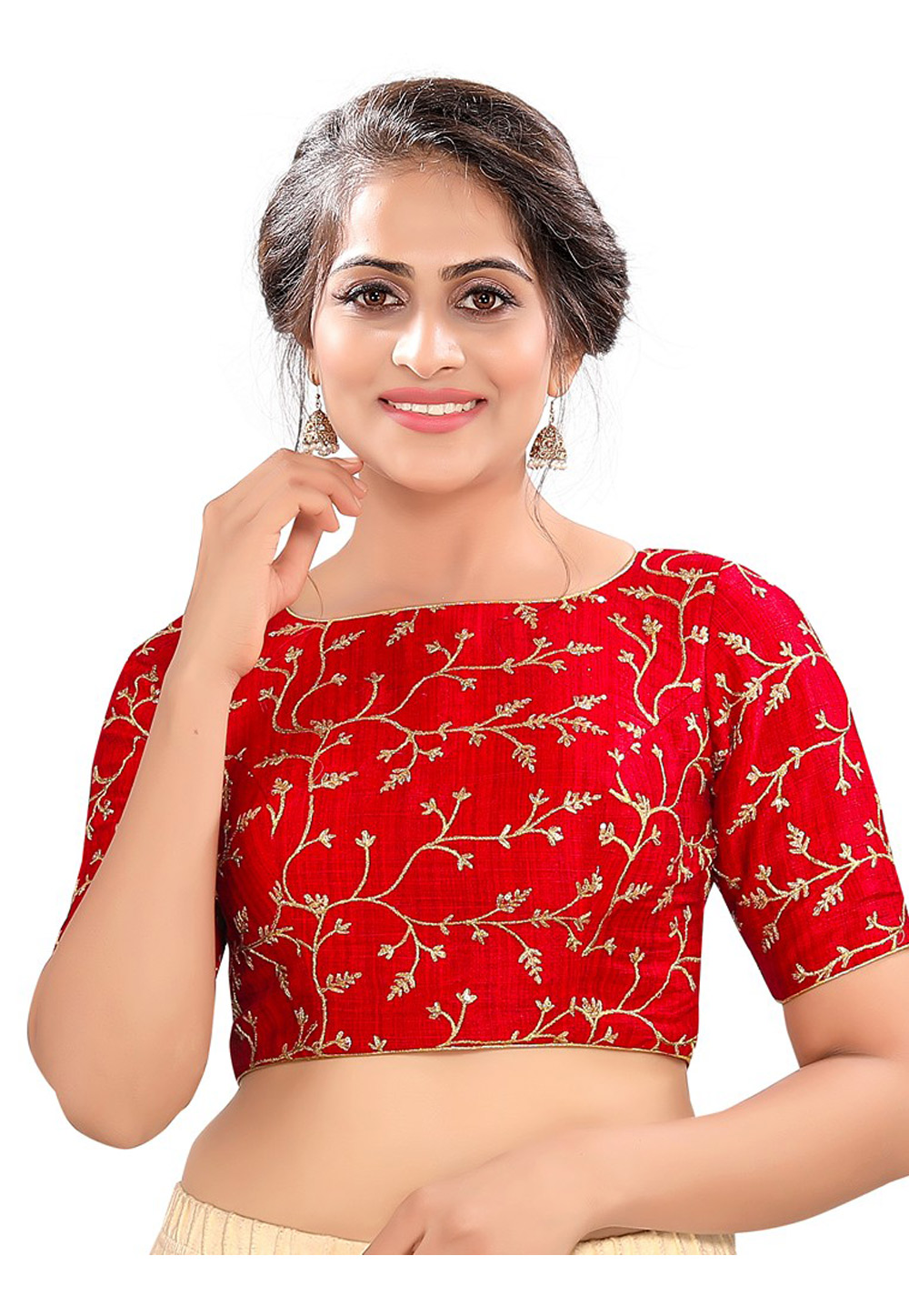 Red Silk Readymade Blouse 206703