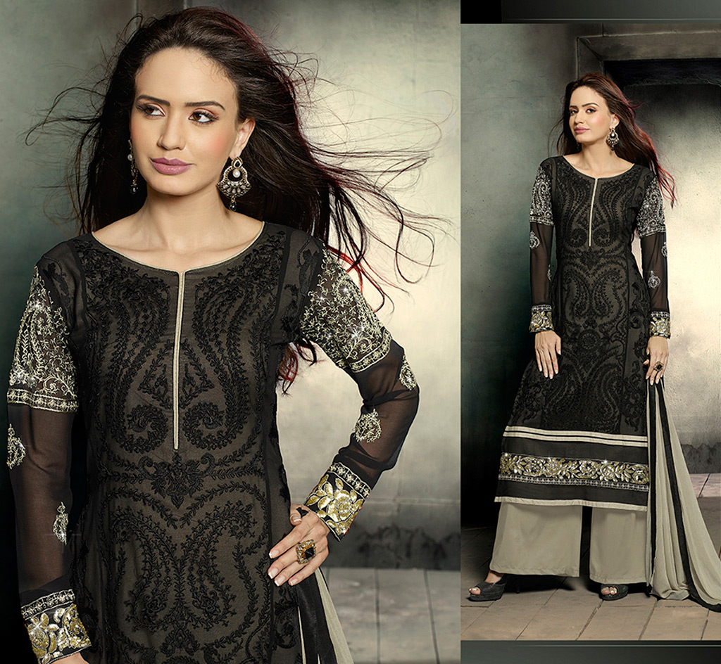 Black Georgette Palazzo Style Suit 57038