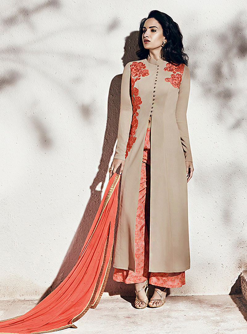 Beige Georgette Palazzo Style Suit 70768