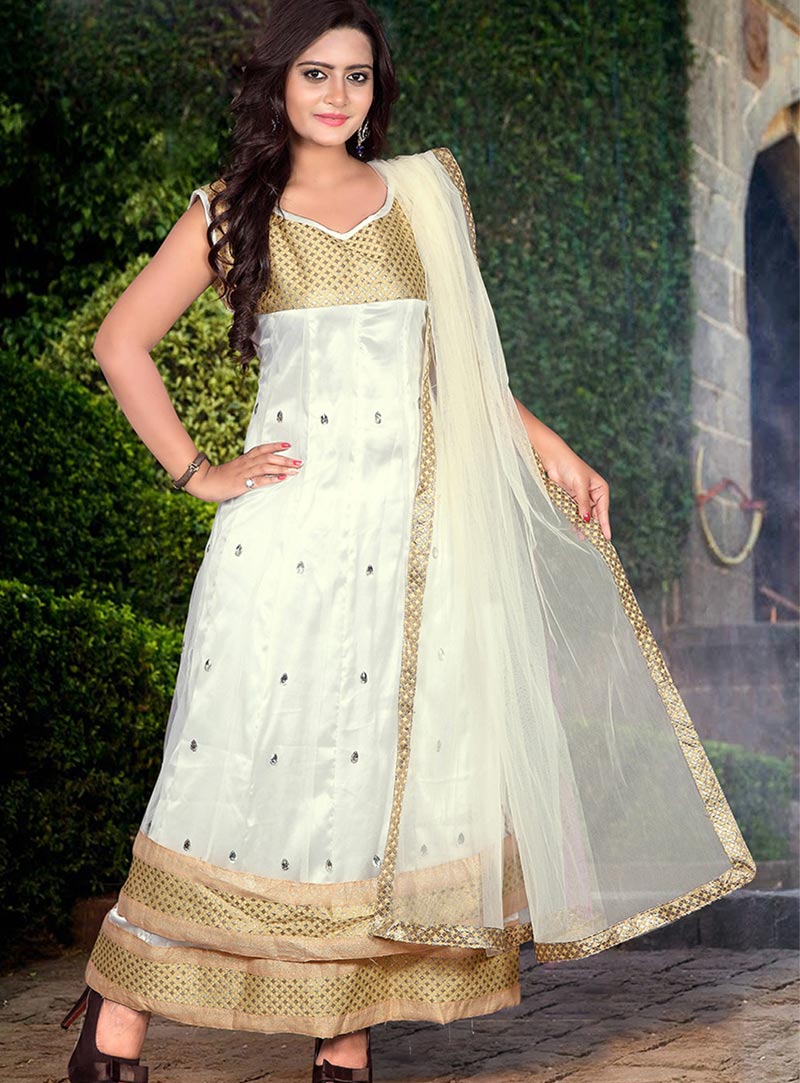 White Net Indo Western Anarkali Suit 58085