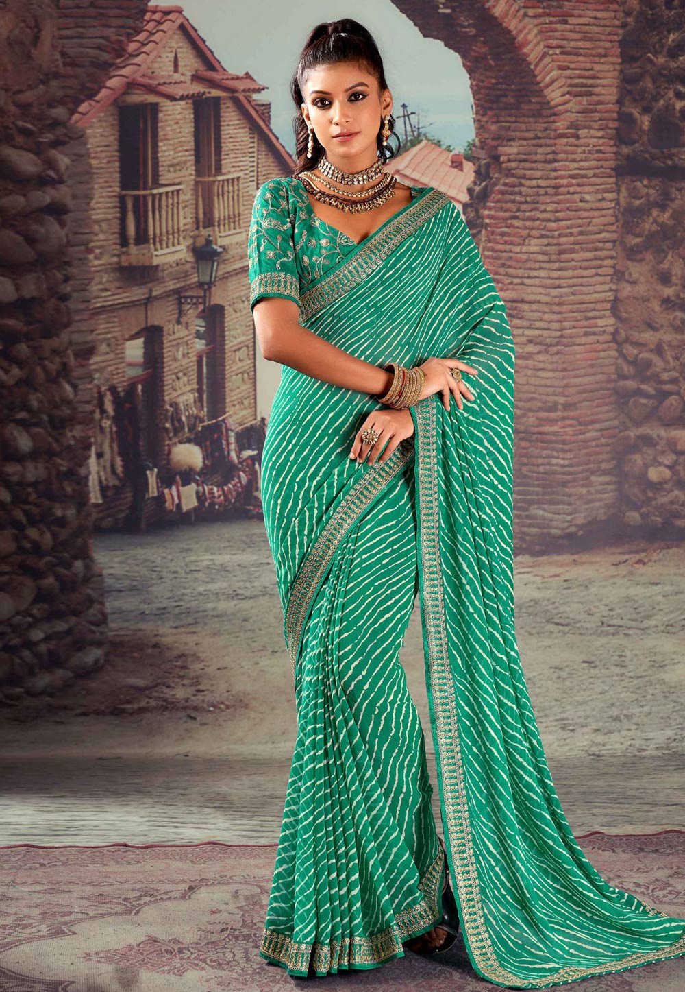 Sea Green Georgette Saree With Blouse 276241