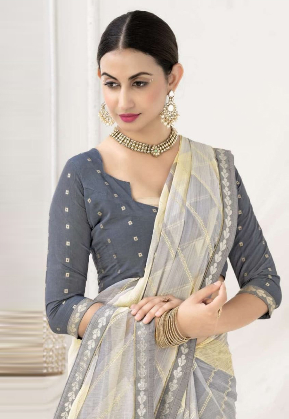 Tussar Grey Sarees For Women at Best Price From Soch - Grey Tussar Silk  Saree With Zari Woven Floral And Foliage Designs