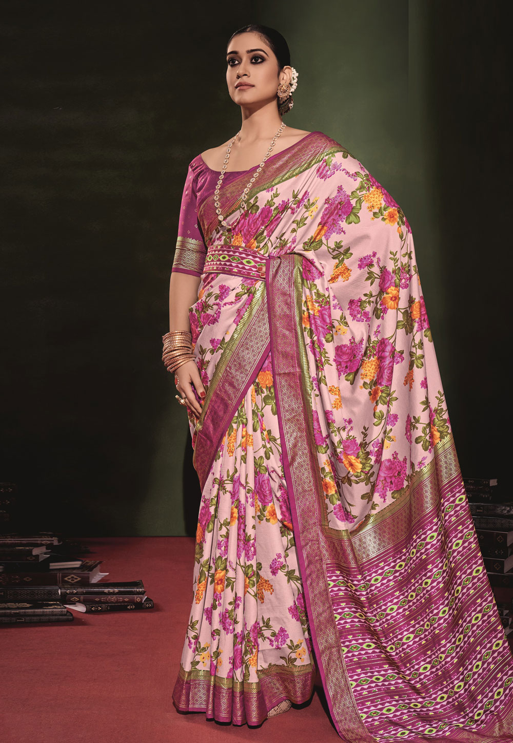 Light Pink Tussar Silk Saree With Blouse 277150