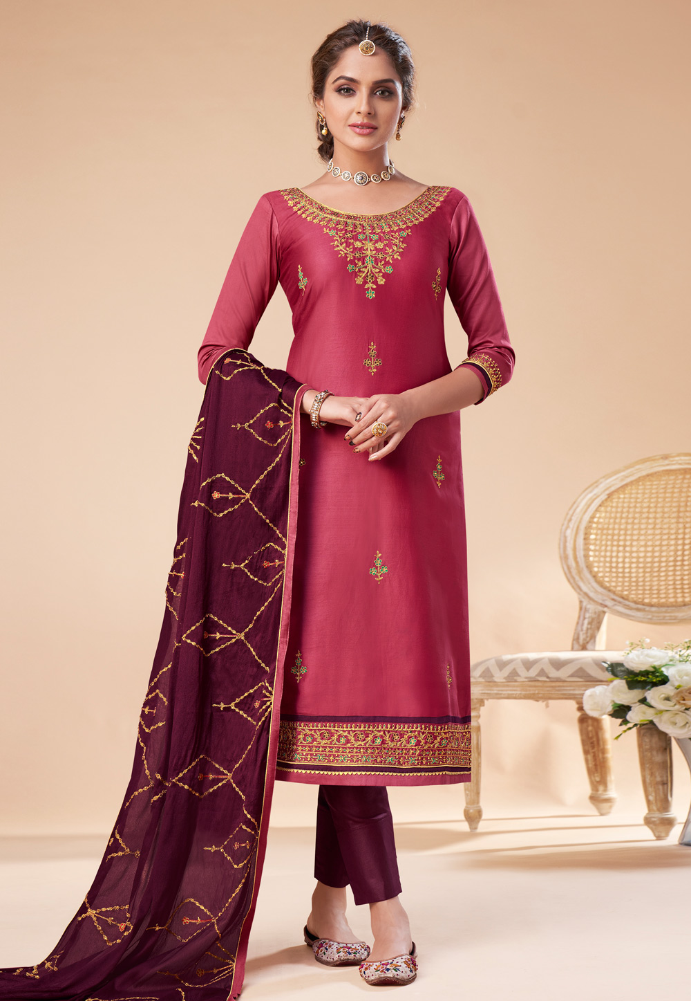 Pink Silk Pant Style Suit 213817