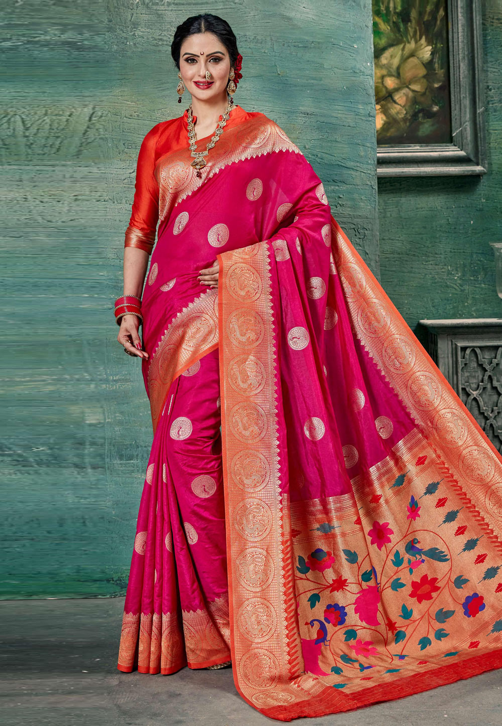 Pink Silk Saree Resham Work Paithani Saree 210261