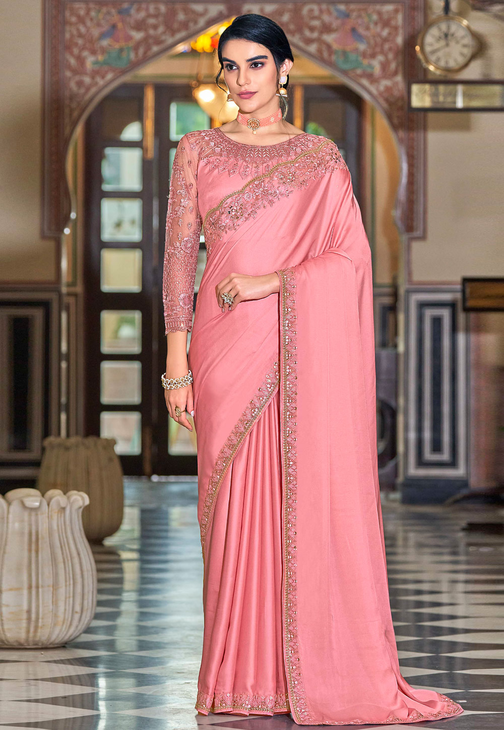 Pink Silk Saree With Blouse 250036