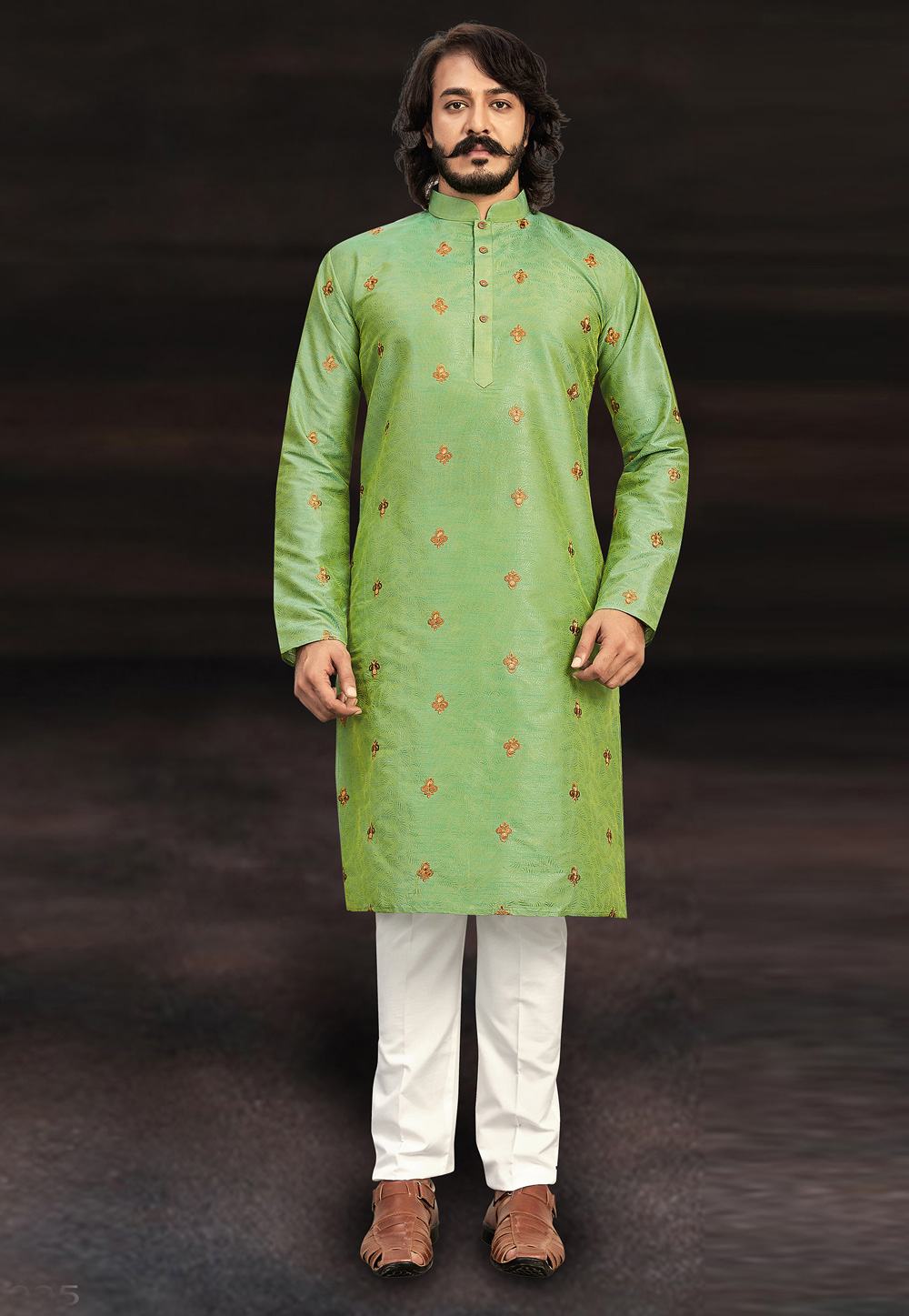 Green Art Silk Readymade Kurta Pajama 214415